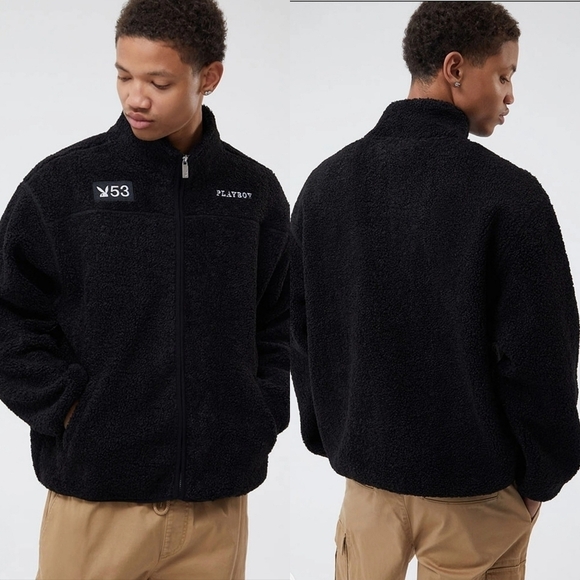 PLAYBOY Other - Playboy Double Header Embroidered Sherpa Jacket in Black Size Large